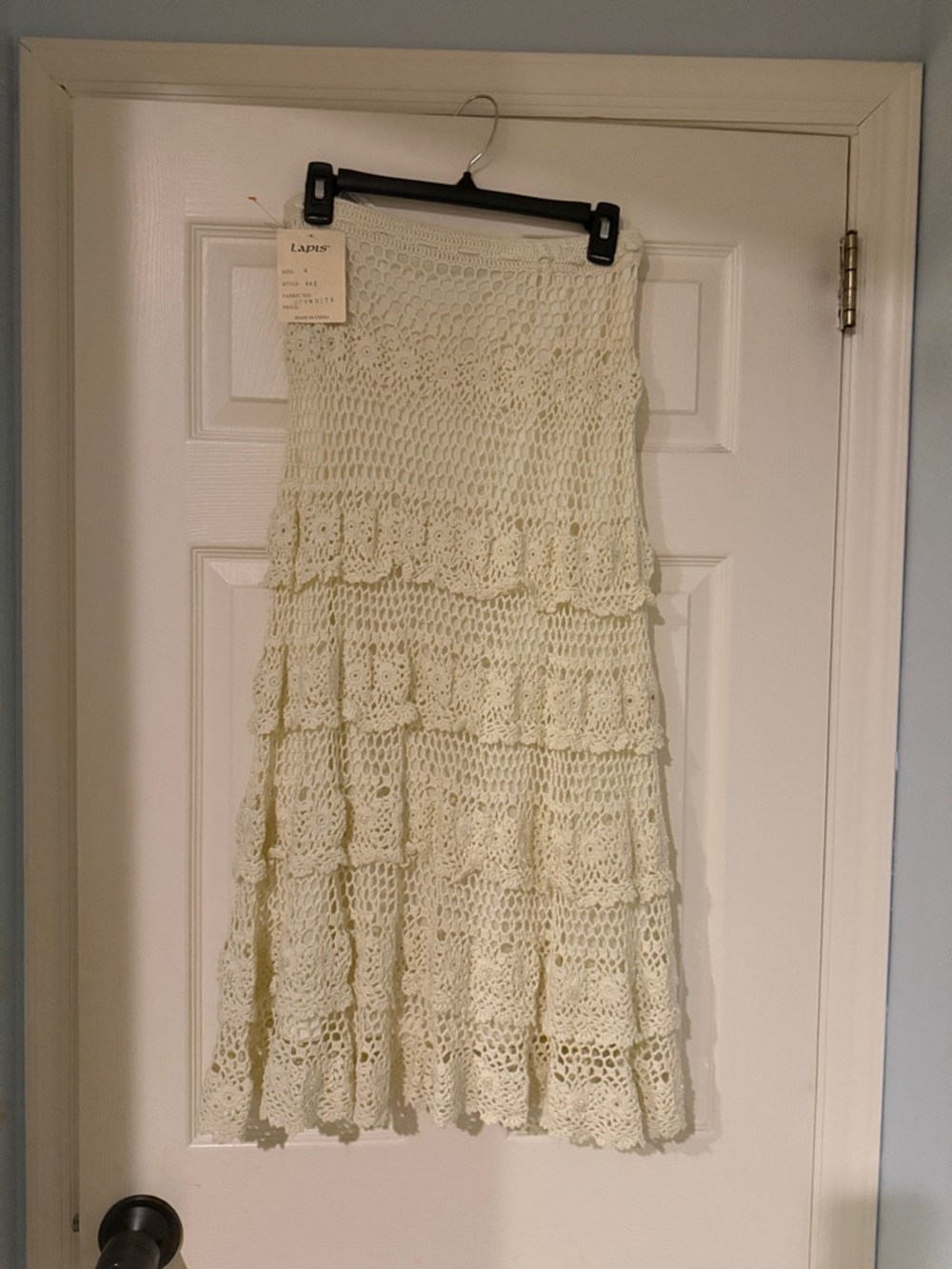 Lapis Cream Crochet Tiered Maxi Skirt boho fairy festival vacation earthy - Picture 3 of 4